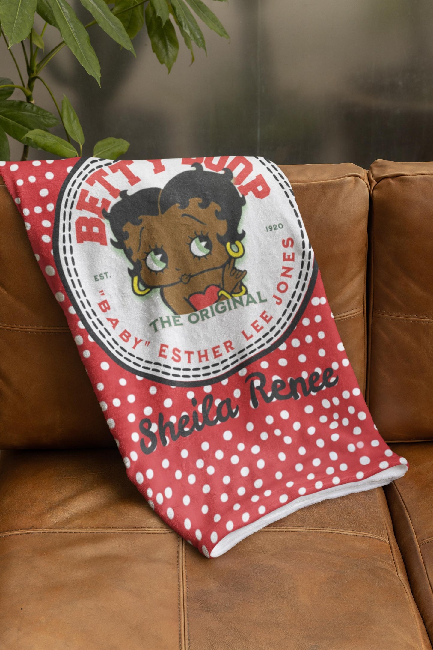 Black Betty Boop Personalized Cozy Throw, Kids & Adults Gift Idea, Polka Dot Design, Home Decor Accent
