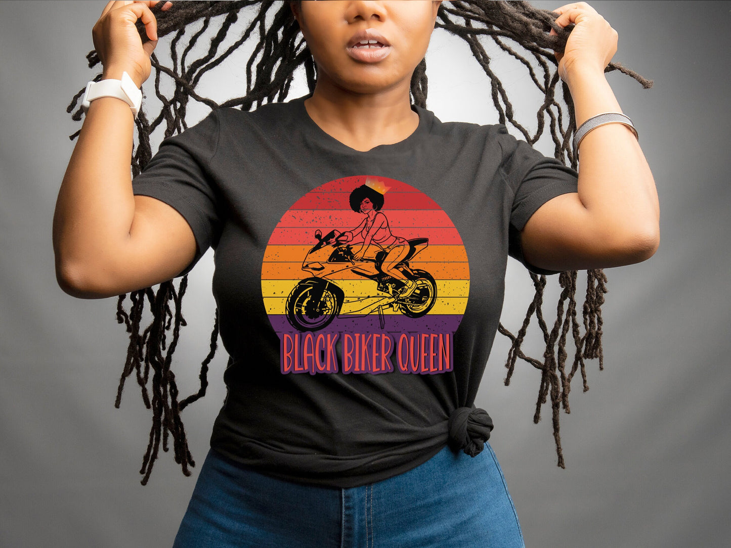 Black motorcycle rider, Gift for her a t-shirt ,Black Biker Queen is a Woman rider