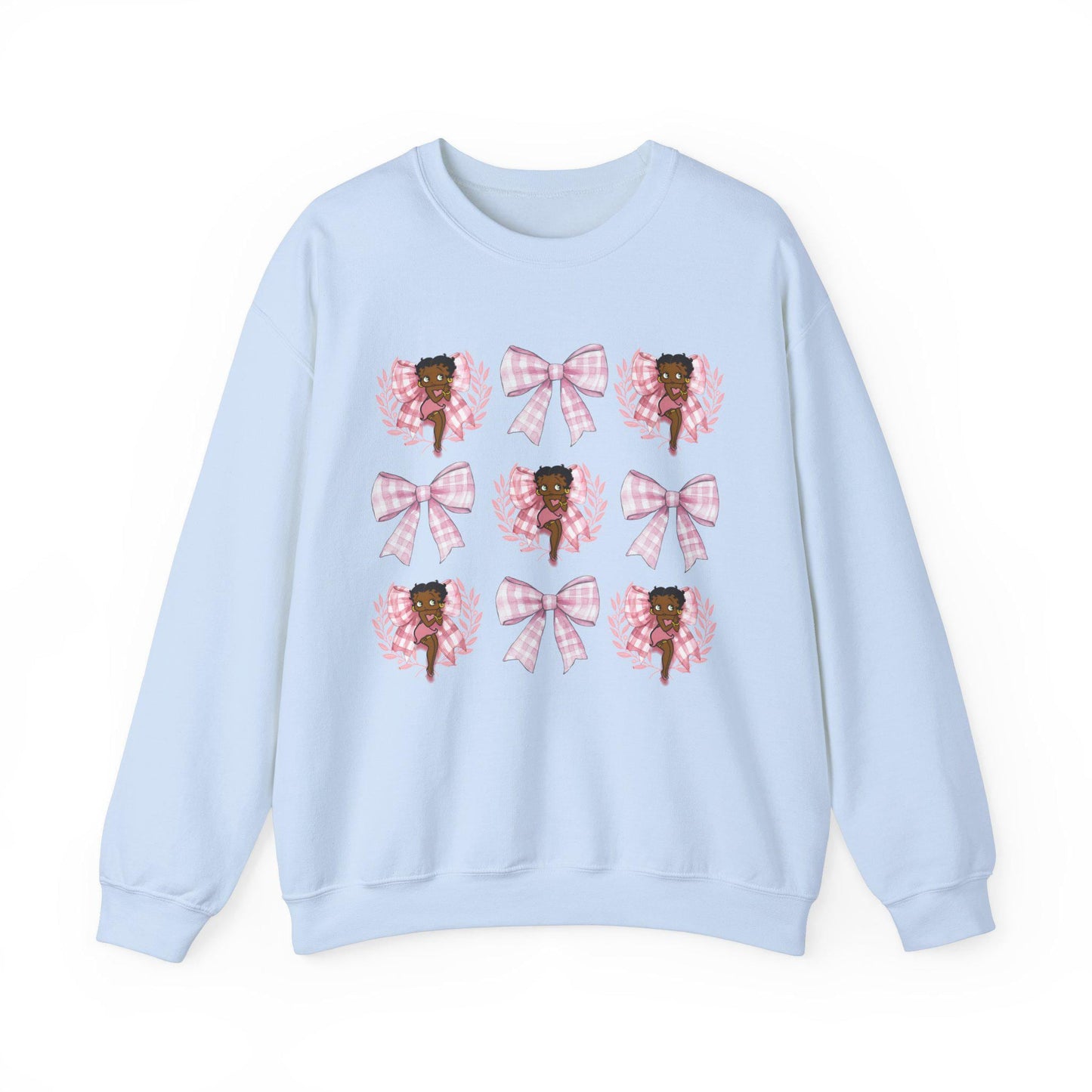 Betty Boop Floral Gingham Sweatshirt, Women's Cozy Holiday Apparel, Cute Gift, Spring Outfit, Casual Chic, Bow Design