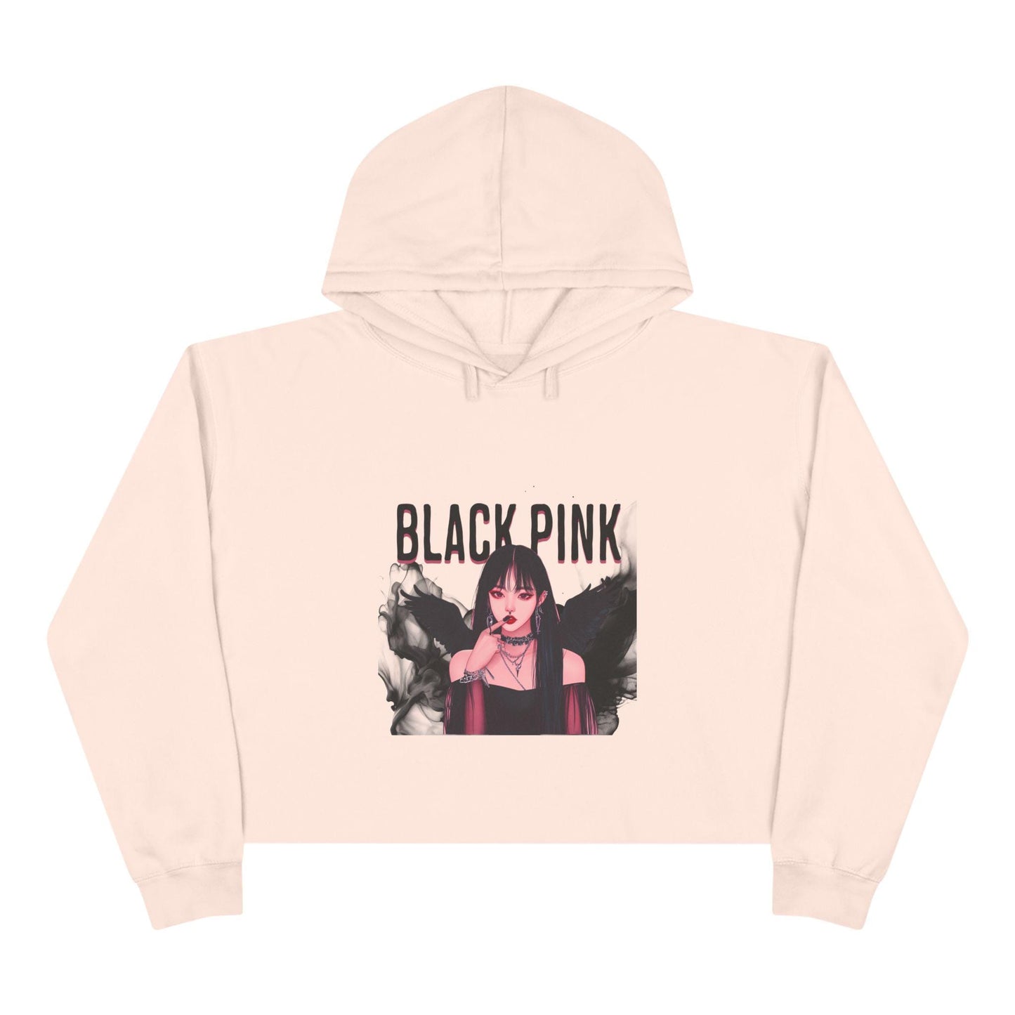 Black Pink Korea Anime Stylish Crop Hoodie | Trendy Streetwear for Fans, Concert Outfit, Fall Fashion, Gift, Casual Wear