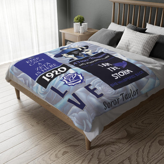 Personalized Sorority Gift, Royal Blue, Two-Sided Print, 'You are the Storm'. Perfect for Sisters, Divine nine Velveteen Microfiber Blanket