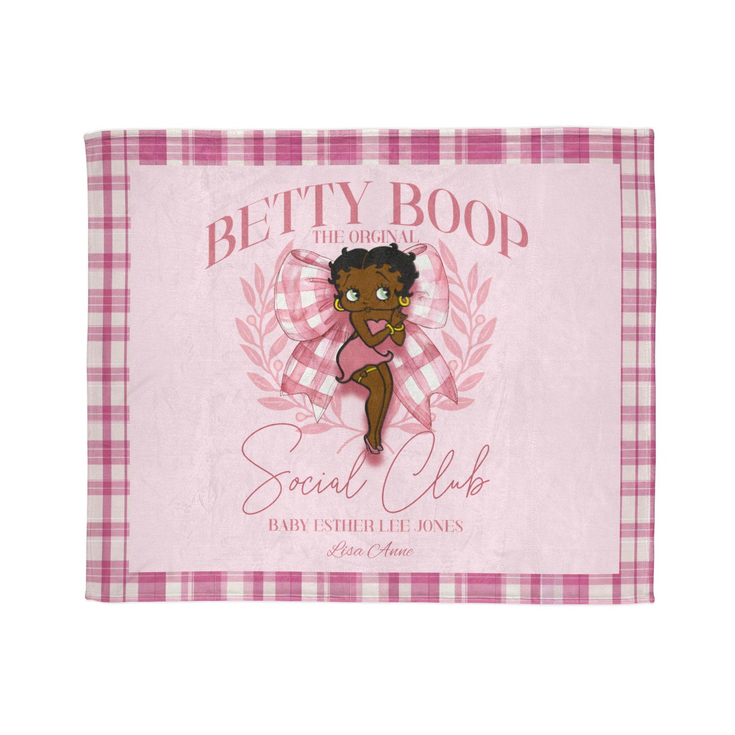 Betty Boop Social Club Personalized Blanket Throw Floral Soft Polyester Blanket Custom Blanket Gift, Cozy Throw  African American Betty Boop