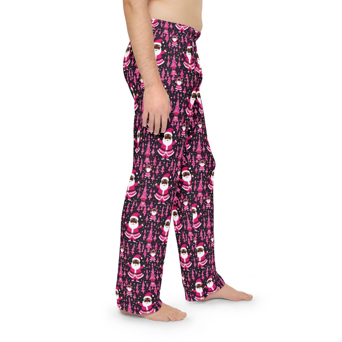 Black Santa Christmas Pajama Bottoms, Men's Family Group PJs, African American Santa Lounge Pants