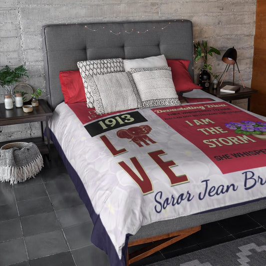 Velveteen Microfiber Blanket, Personalized Sorority Gift, Two-Sided Print, Cream and Crimson, 'You are the Storm', Perfect for Sisters,