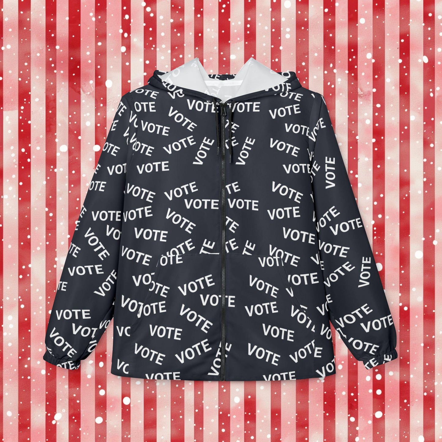 Vote Windbreaker Jacket with All-Over Print, Unisex Windbreaker, Political Statement Jacket