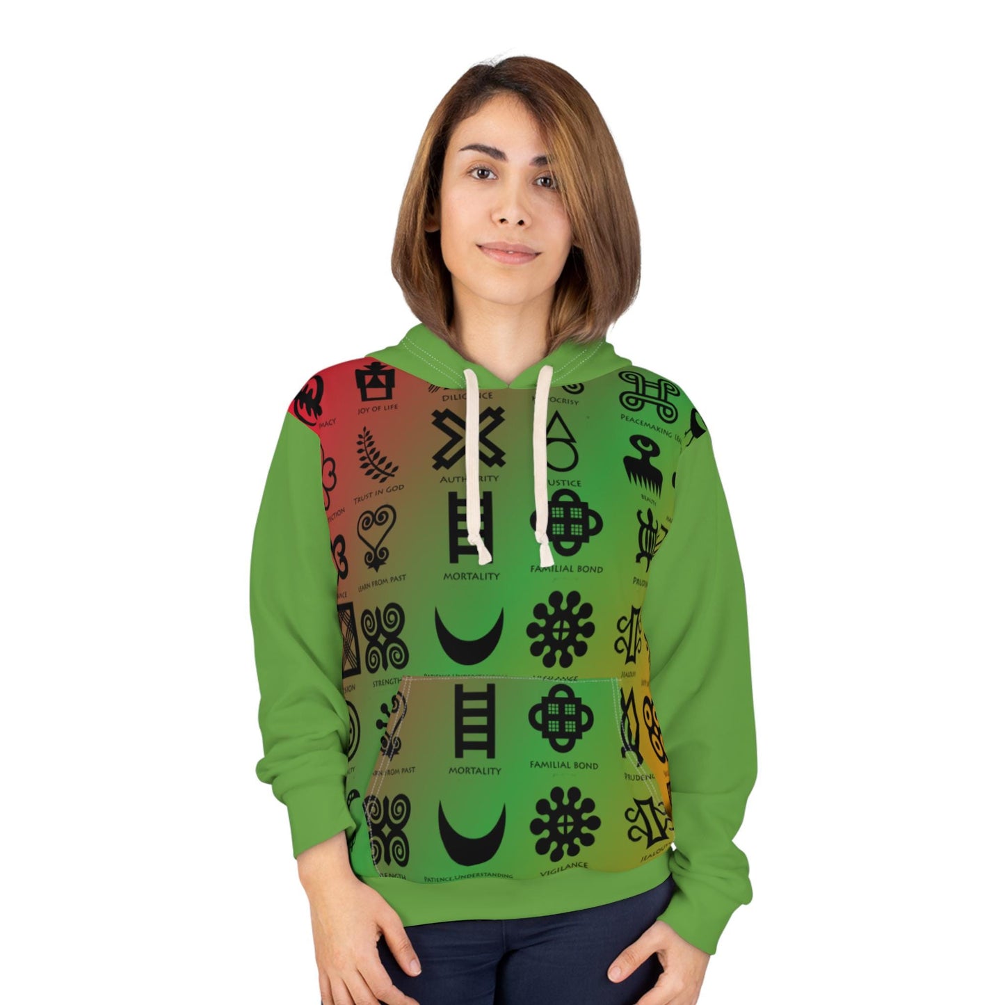Adinkra Ghana Print Unisex Pullover Hoodie, Black History Month Sweatshirt, African Colors Athletic Jumper, Cultural Ethnic