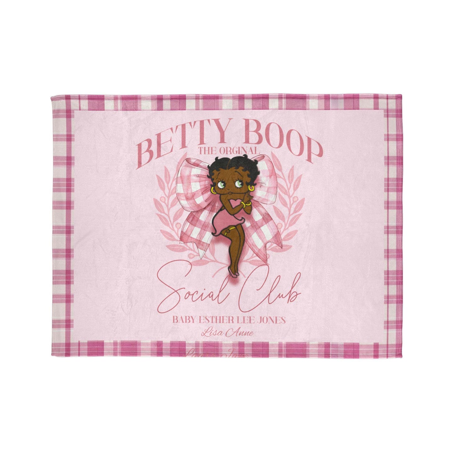 Betty Boop Social Club Personalized Blanket Throw Floral Soft Polyester Blanket Custom Blanket Gift, Cozy Throw  African American Betty Boop