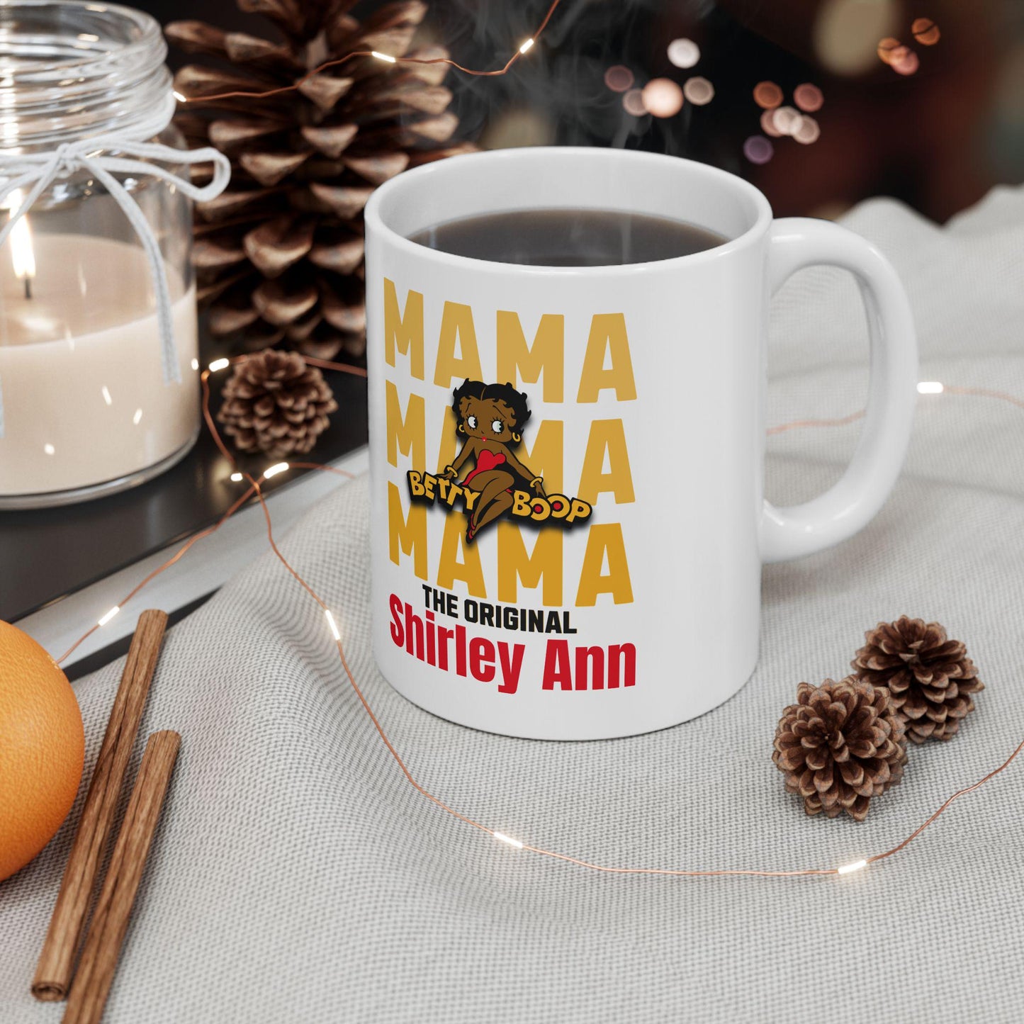 Ceramic Mug, Personalized Black Betty Boop Mama Coffee Cup, Gift for Mom, Birthday Present, Mother's Day, Family Gatherings, Kitchen Decor,