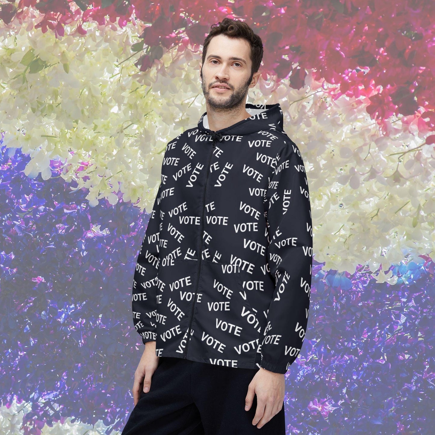 Vote Windbreaker Jacket with All-Over Print, Unisex Windbreaker, Political Statement Jacket