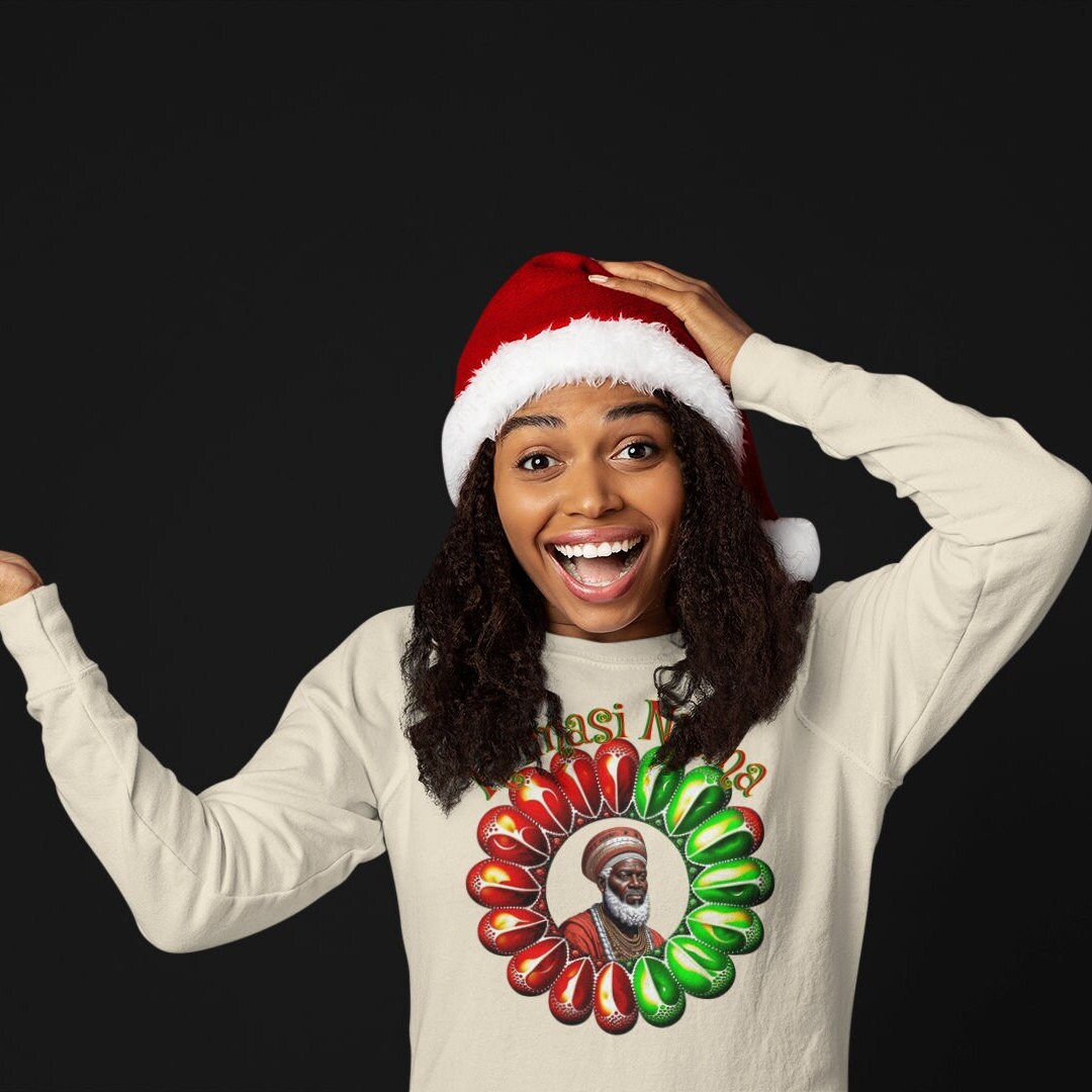 Black Santa African Sweatshirt, Ethnic Christmas Sweater, Holiday Gift, Festive Apparel, Cultural Diversity