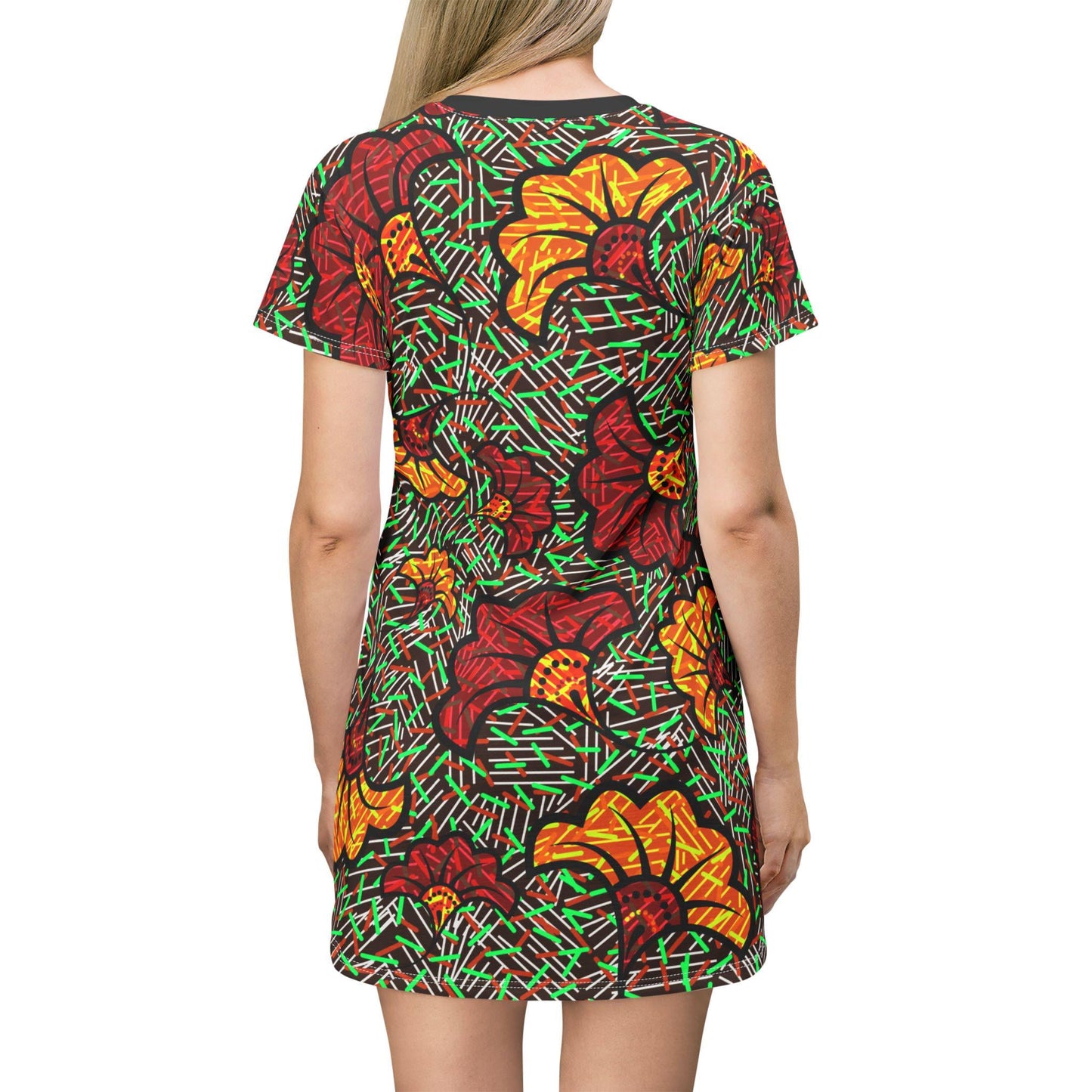Vibrant Floral T-Shirt Dress, Casual Summer Dress, Bohemian Style Dress, Beach Cover-Up, Festival Outfit, Gift for Her