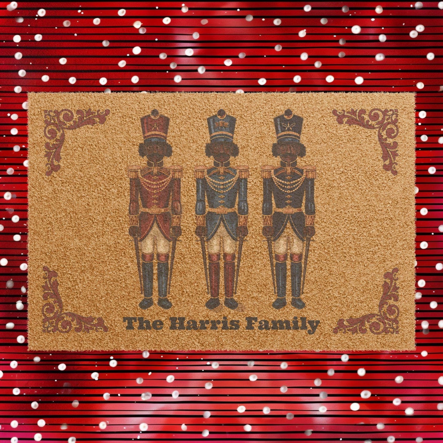 Doormat, Personalized Black Nutcracker Design, Holiday Welcome Mat, Christmas Decor, Housewarming Gift, Front Door Rug, Festive