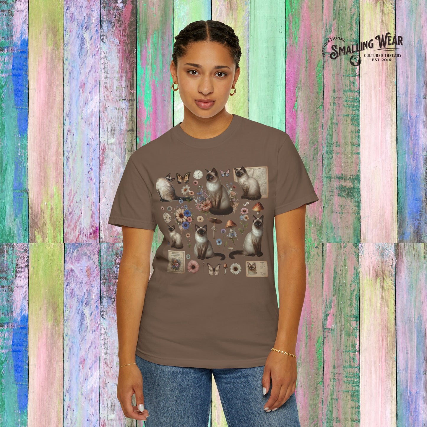 Comfort Colors Siamese  Cats Shirt, Floral Vintage and Pressed Flower Aesthetic Tee, Mushrooms and butterflies, Cat Person Gift