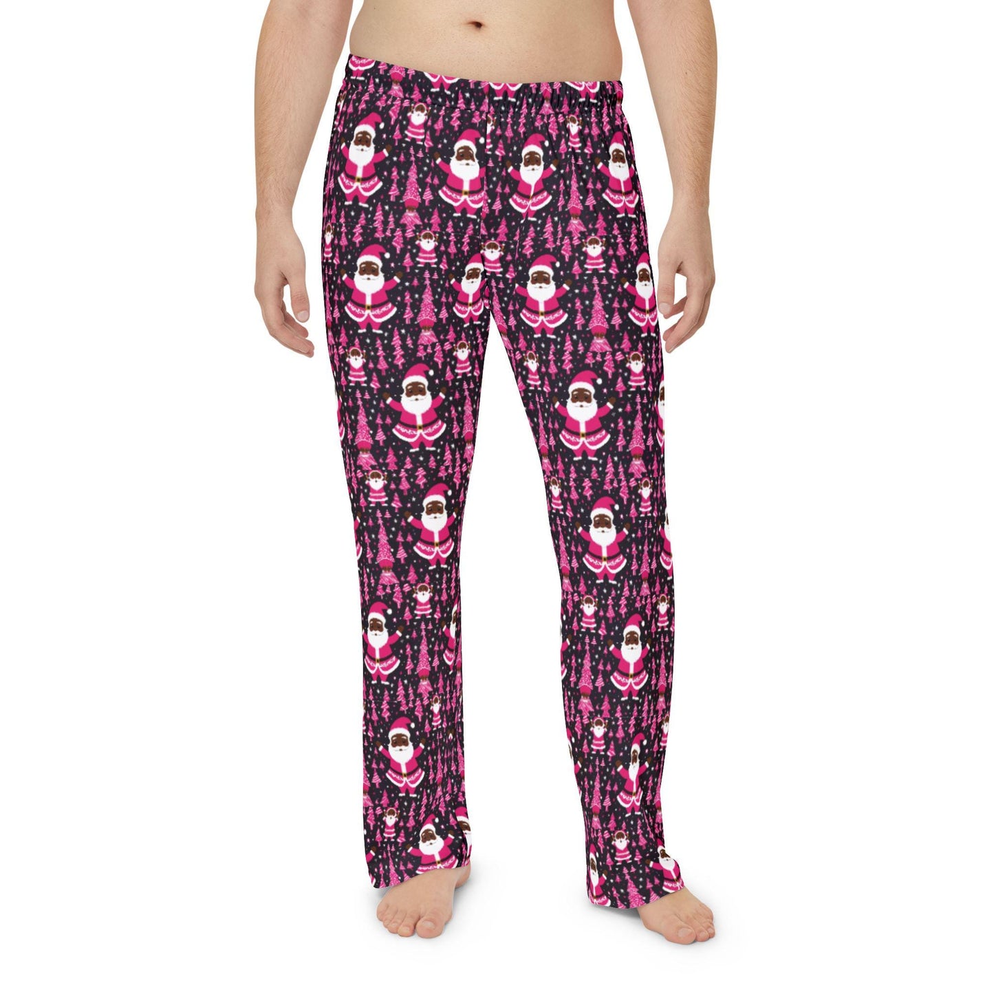 Black Santa Christmas Pajama Bottoms, Men's Family Group PJs, African American Santa Lounge Pants