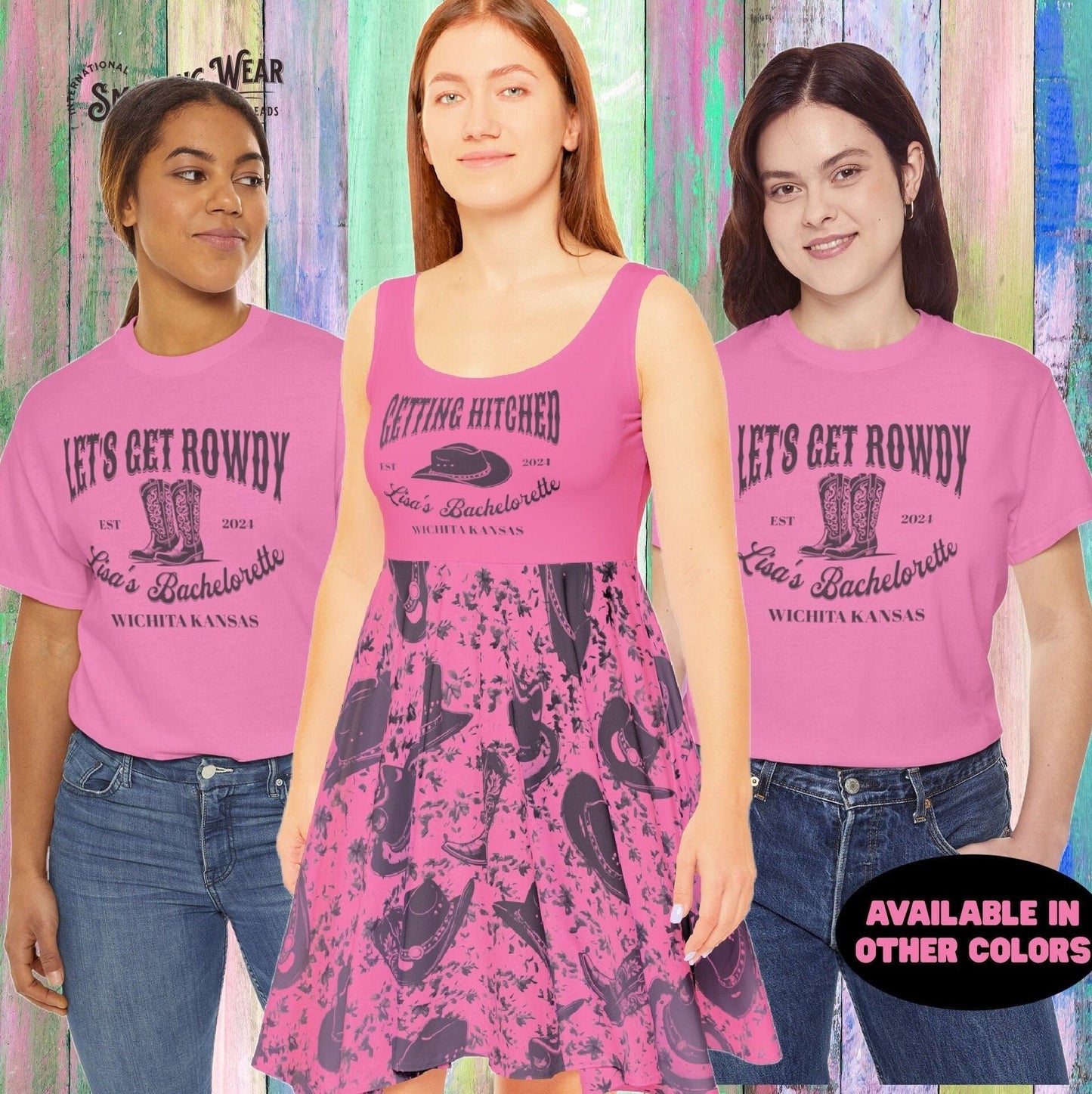Bachelorette Party Dress and Bridemaids tshirts  Western Cowboy cowgirl last Rodeo Women's Skater Dress (AOP)